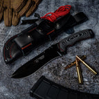 BOINA VERDE ESPAÑOL PAVONADO NEGRO (299-N) con funda cuero negro + Paracord rojo