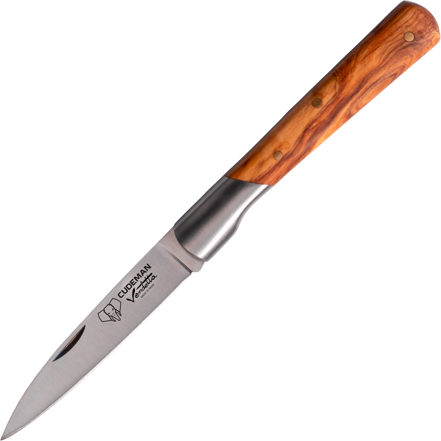 Cudeman Vendetta Pocket Knife - Natural Olive Wood with Bolster