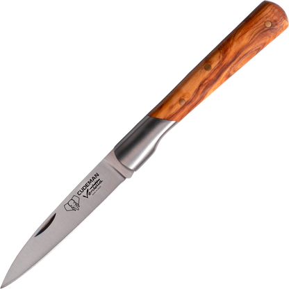 Cudeman Vendetta Pocket Knife - Natural Olive Wood with Bolster