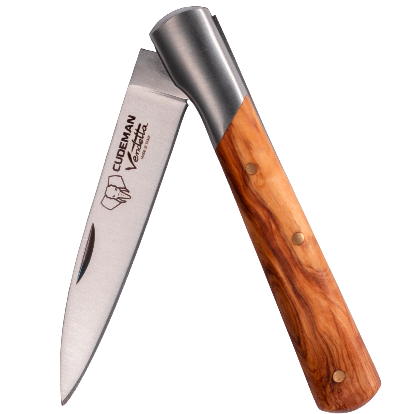 Cudeman Vendetta Pocket Knife - Natural Olive Wood with Bolster