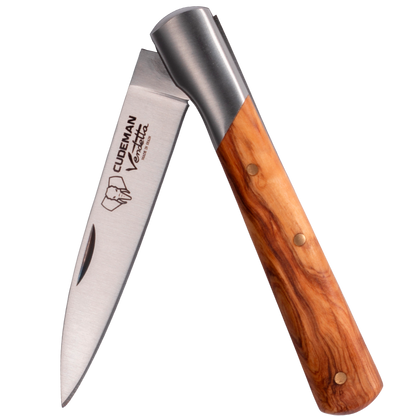 Cudeman Vendetta Pocket Knife - Natural Olive Wood with Bolster
