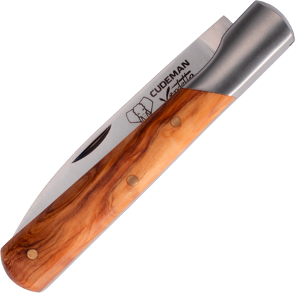 Cudeman Vendetta Pocket Knife - Natural Olive Wood with Bolster